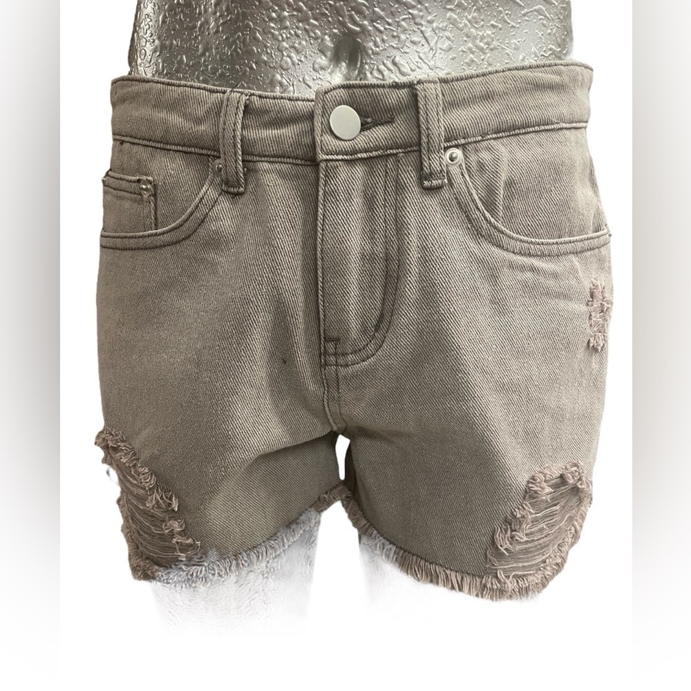 POL distressed denim shorts, raw hem, 5 pocket, low rise, sizes available S,M,L